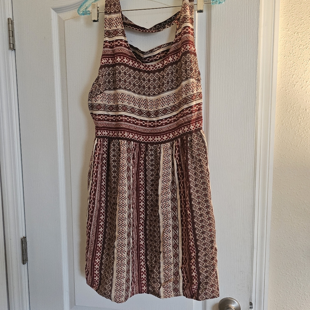 Forever 21 Pleated Red and Brown Halter Mini Dress